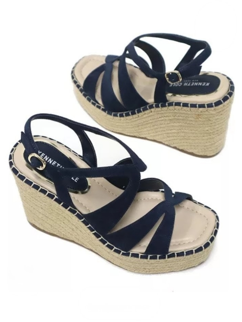 New, Kenneth Cole Solace Women's Navy Wedge Sandals 9.5